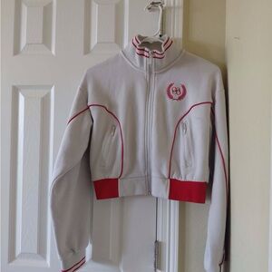 Cropped White & Red Track Jacket